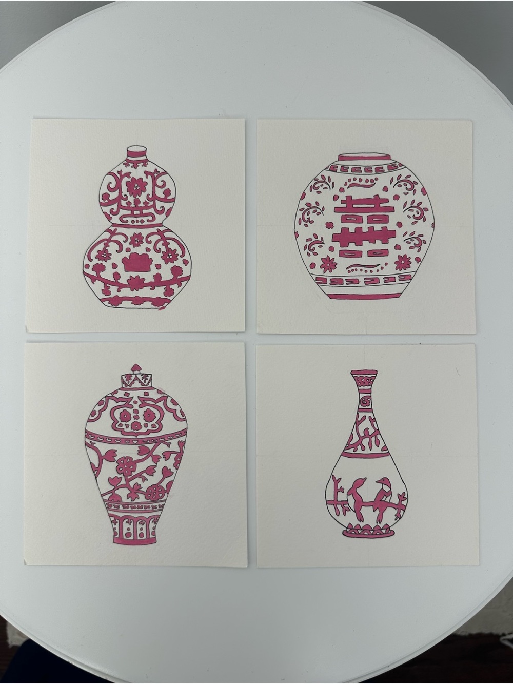 Hand painted ginger jar art 5” set of 4